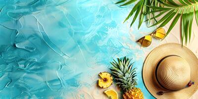 Vacation summer holiday travel tropical ocean sea banner panorama greeting card - straw hat photo