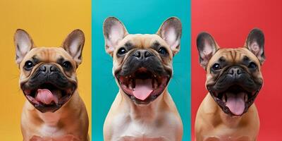 French bulldog dog that has opened its mouth and sticks out its tongue photo