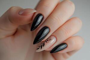 Women's manicure, close-up. Nail design, nail art black. photo