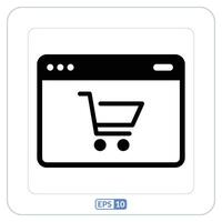 Shopping cart flat icon on a computer screen. Online shopping cart icon vector