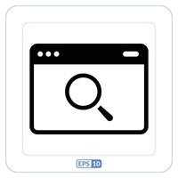 Magnifying glass icon on a computer screen. Online research flat symbol icon vector