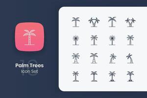 palm tree outline icon set vector