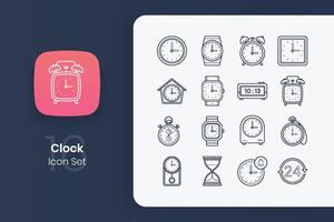 clock outline icon design set vector