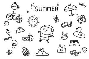 Summer icon set line art. vector