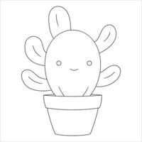 Simple coloring page. illustration of cactus - cute pot for coloring book vector