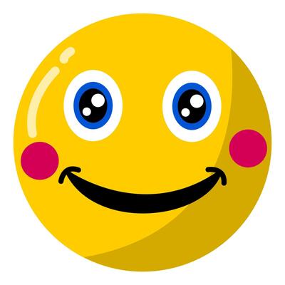 Happy Facial expression emoticon isolated on white background, happy cartoon, joyful facial expression, pleasant emotion.