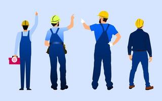 Construction workers back. Set of construction workers illustration, Back view of Construction workers, engineer back view. vector