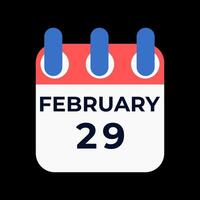 February 29 calendar on black background, Happy leap day 29th extra day of the year 366 days illustration. vector