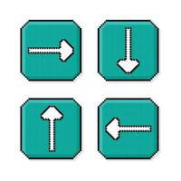 Pixel art, 90s mood, 8bit retro style arrows directions, set of white arrows icons or symbols on pixelated style illustration vector