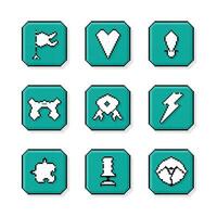 Pixel art, 90s mood, 8bit retro style game icons, set of minimalistic ui gaming icons or symbols on pixelated style illustration vector