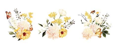 Summer floral bouquet watercolor elements design vector