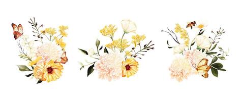 Summer floral bouquet watercolor elements design vector