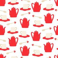 Seamless pattern with a teapot and a cup in the amanita style vector