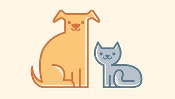 plano ilustración de gato y perro. Clásico emblema con mascotas. gato y perro. vector