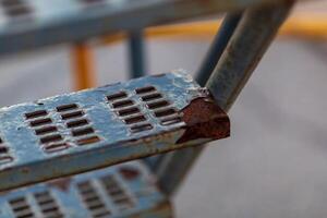 a rusty step on the scaffolding used as a directors tower photo