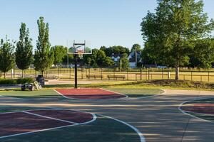 several open basketball courts on a sunny morning photo
