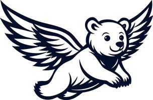 Flying baby bear logo illustration vector