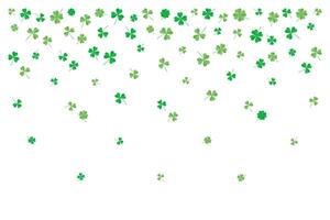 Background of flying green clover leaves, three and four leaf. illustration for cover, banner, poster, card, web and packaging. vector