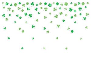 Background of flying green clover leaves, three and four leaf. illustration for cover, banner, poster, card, web and packaging. vector