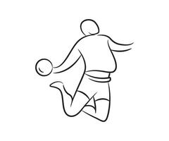 a black and white drawing of a man jumping to catch a ball vector