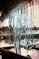 ice stalactites in winter in the north of Sweden photo