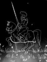 un medieval Caballero con armadura y lanza en lado de caballo foto