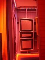 Colorful abstract doors and pumpkins during the Halloween period. photo