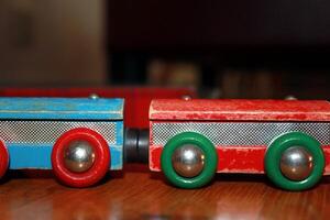 a colorful wooden toy train photo