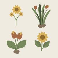 set of flowers plant in pots vector