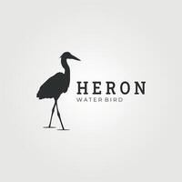 heron water bird vintage logo illustration design, icon, sign, symbol and template vector