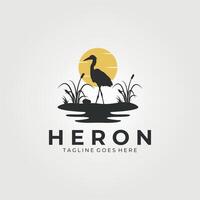 heron bird logo with vintage style icon illustration design, template, sign and symbol vector