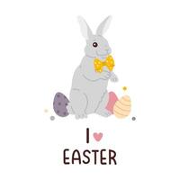 cartoon Easter bunny with eggs vector