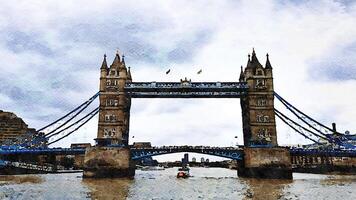 An evening glimpse of the famous London Bridge in England. Digital watercolor style. photo