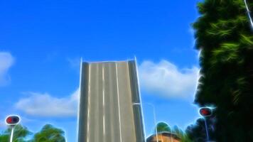 Digital painting style representing a drawbridge raised to the sky photo