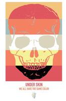 colorful illustration of skull with colorful stripes and text about diversity. vector