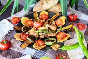 Delicious Plate of Food on Table photo