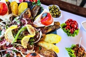 Platter of Assorted Food Displayed on a Table photo