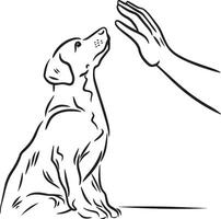 Line art drawing style. Pet and people friendship vector