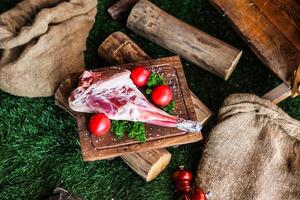 Fresh Raw Meat on Cutting Board photo