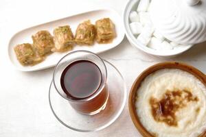 Table Adorned With Appetizing Food and Refreshing Drinks photo