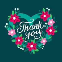 Hand lettering thank you with a heart in the shape of a frame with flowers vector