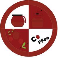 Fruta tema café logo, café taza y escribiendo, circulo vector