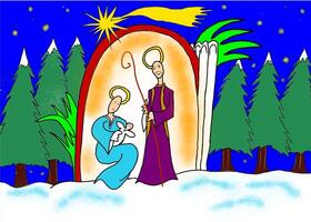 freehand color illustration of the nativity photo