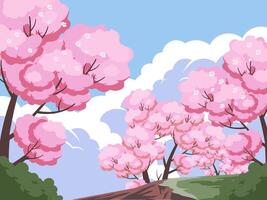 Cherry blossom landscape vector