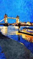 A nocturnal glimpse of the famous London Bridge in England. Digital watercolor style. photo