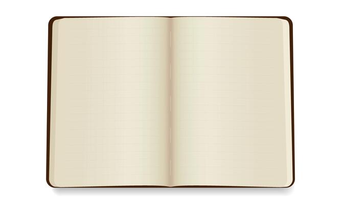 Open lined notebook with hard cover.