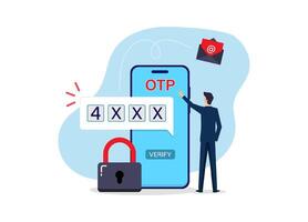 One time password OTP verification methods concept, unique codes for protection against cyber crime vector