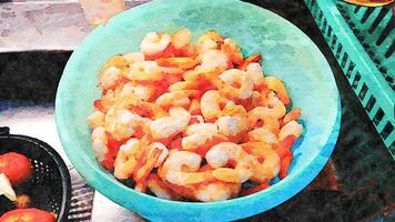 shelled prawns ready to be prepared photo