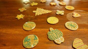 Decorated ginger cookies of various shapes photo