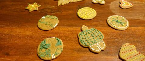 Decorated ginger cookies of various shapes photo